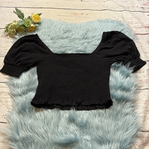 NWT Boden Squareneck Smocked Puff Sleeve Crop Top Black sz 6 - Picture 11 of 11